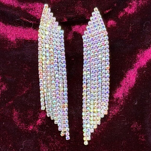 Vintage Swarovski Crystal Fringe Earrings Silver Tone 3 Inch Drop Statement NOS - Picture 4 of 4
